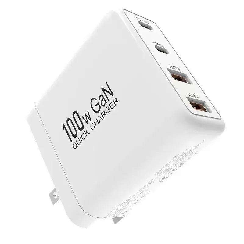 High-Performance 100W GaN Fast Charger - Dual Type-C & USB - Sleek White Design
