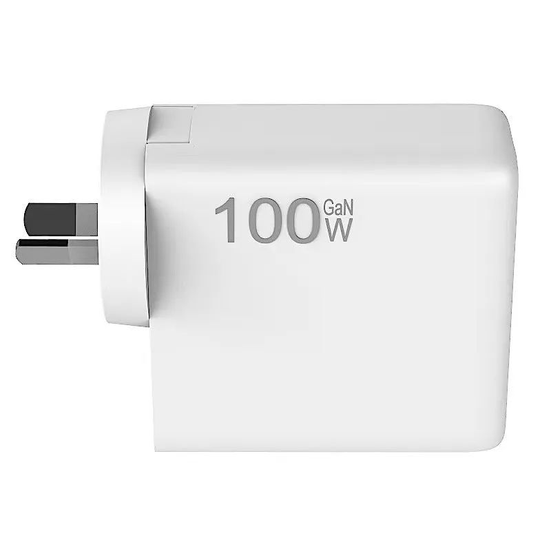 High-Performance 100W GaN Fast Charger - Dual Type-C & USB - Sleek White Design