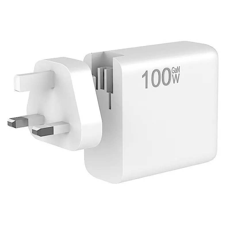 High-Performance 100W GaN Fast Charger - Dual Type-C & USB - Sleek White Design
