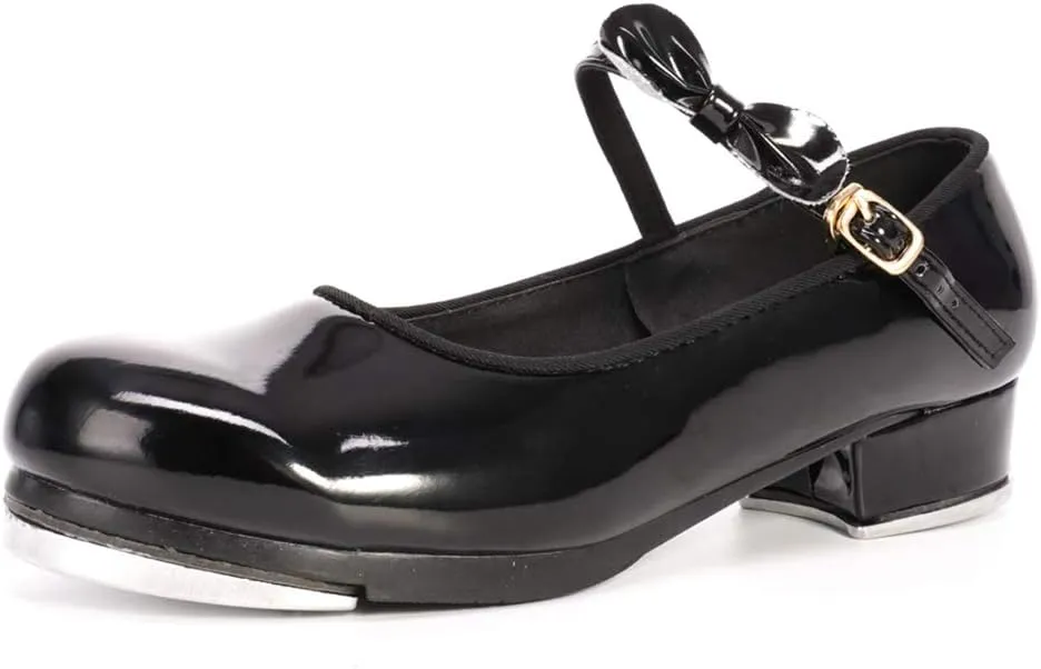 HIPPOSEUS Girls Tap Dance Shoe for Beginner Mary/Jane Dancing Shoes for Tap Danceing with Bow 208