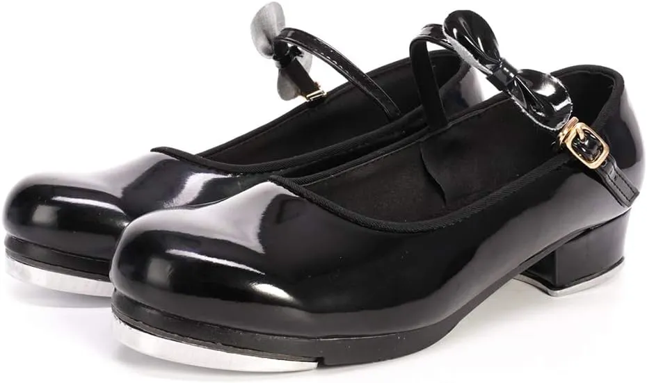 HIPPOSEUS Girls Tap Dance Shoe for Beginner Mary/Jane Dancing Shoes for Tap Danceing with Bow 208