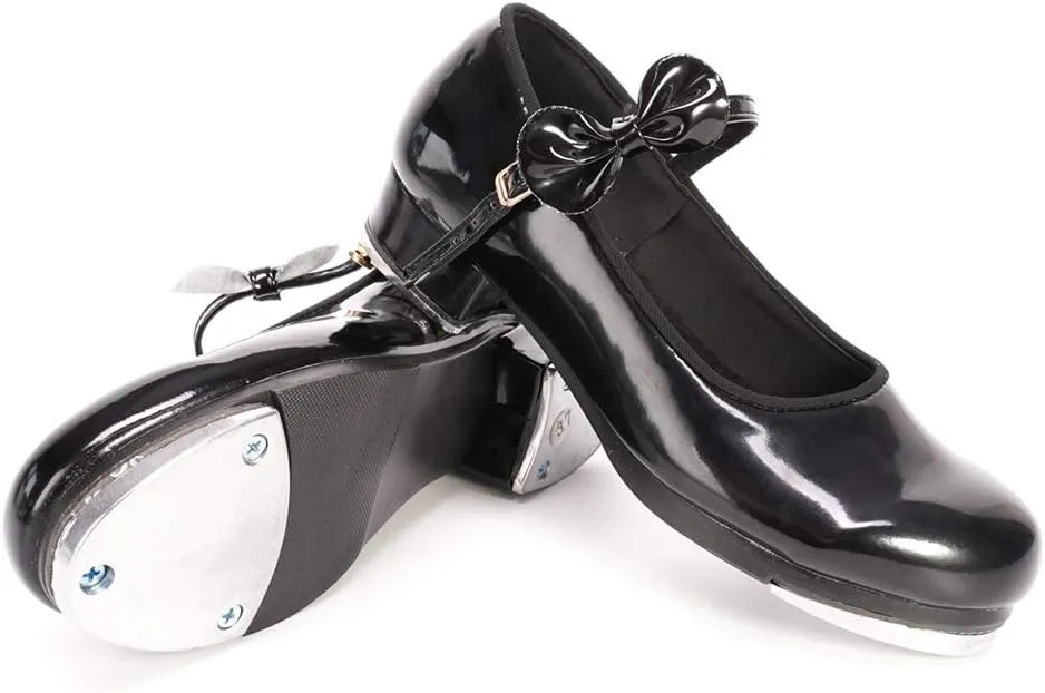 HIPPOSEUS Girls Tap Dance Shoe for Beginner Mary/Jane Dancing Shoes for Tap Danceing with Bow 208