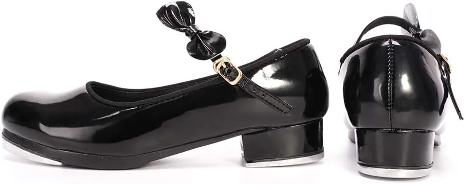 HIPPOSEUS Girls Tap Dance Shoe for Beginner Mary/Jane Dancing Shoes for Tap Danceing with Bow 208
