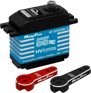Hobby Fans RC Digital Servo, IP68 Waterproof 55KG Brushless Servo High Torque Metal Gear Servo with 2PCS 25T Servo Horn for 1/12 1/10 1/8 RC Car RC Crawler Robot Boat, Blue