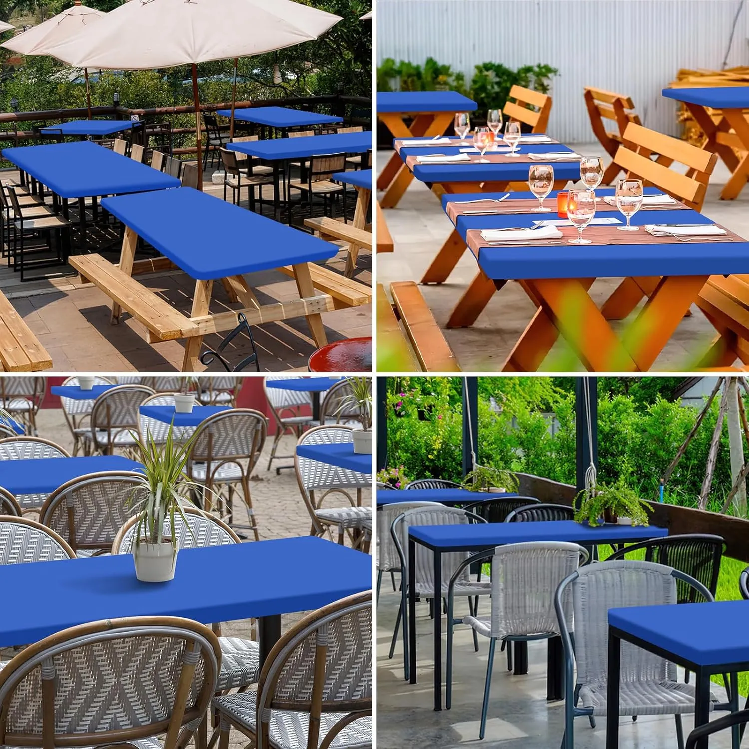 homing 2 Pack Rectangle Table Cloth, Elastic Fitted Fabric Tablecloth Fits for 6 Foot Folding Tables, Washable Table Cover for Picnic, Camping, Indoor & Outdoor (Blue, 30" x 72")