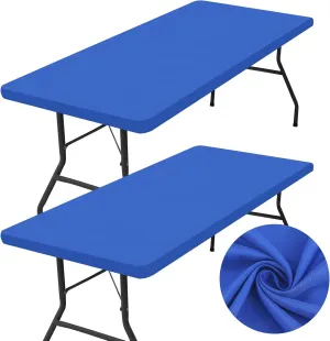 homing 2 Pack Rectangle Table Cloth, Elastic Fitted Fabric Tablecloth Fits for 6 Foot Folding Tables, Washable Table Cover for Picnic, Camping, Indoor & Outdoor (Blue, 30" x 72")
