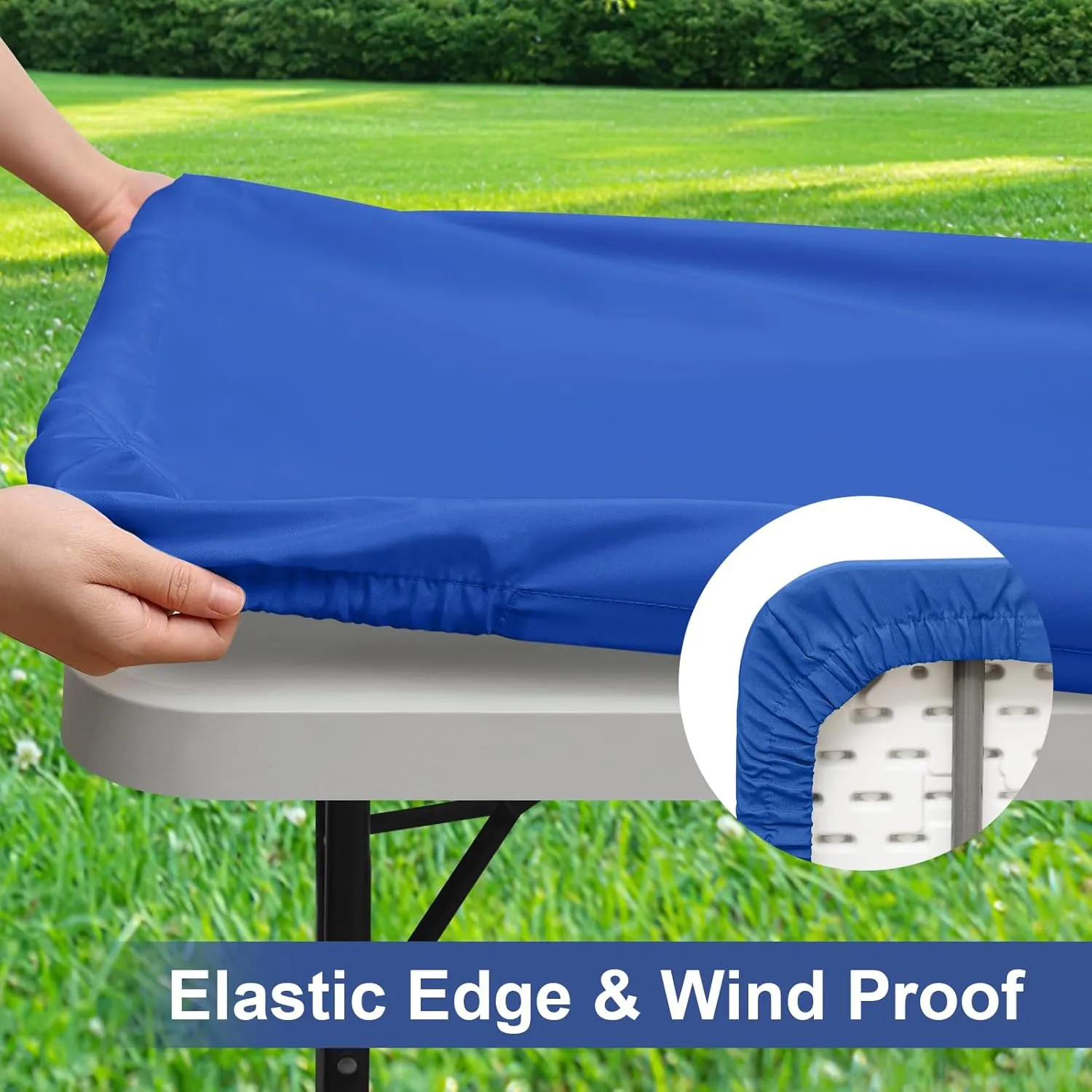 homing 2 Pack Rectangle Table Cloth, Elastic Fitted Fabric Tablecloth Fits for 6 Foot Folding Tables, Washable Table Cover for Picnic, Camping, Indoor & Outdoor (Blue, 30" x 72")