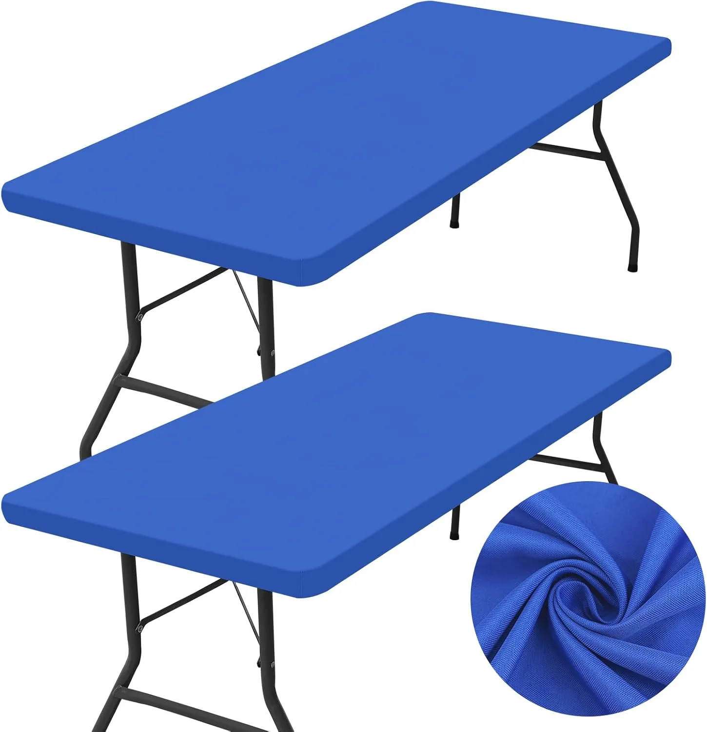 homing 2 Pack Rectangle Table Cloth, Elastic Fitted Fabric Tablecloth Fits for 6 Foot Folding Tables, Washable Table Cover for Picnic, Camping, Indoor & Outdoor (Blue, 30" x 72")