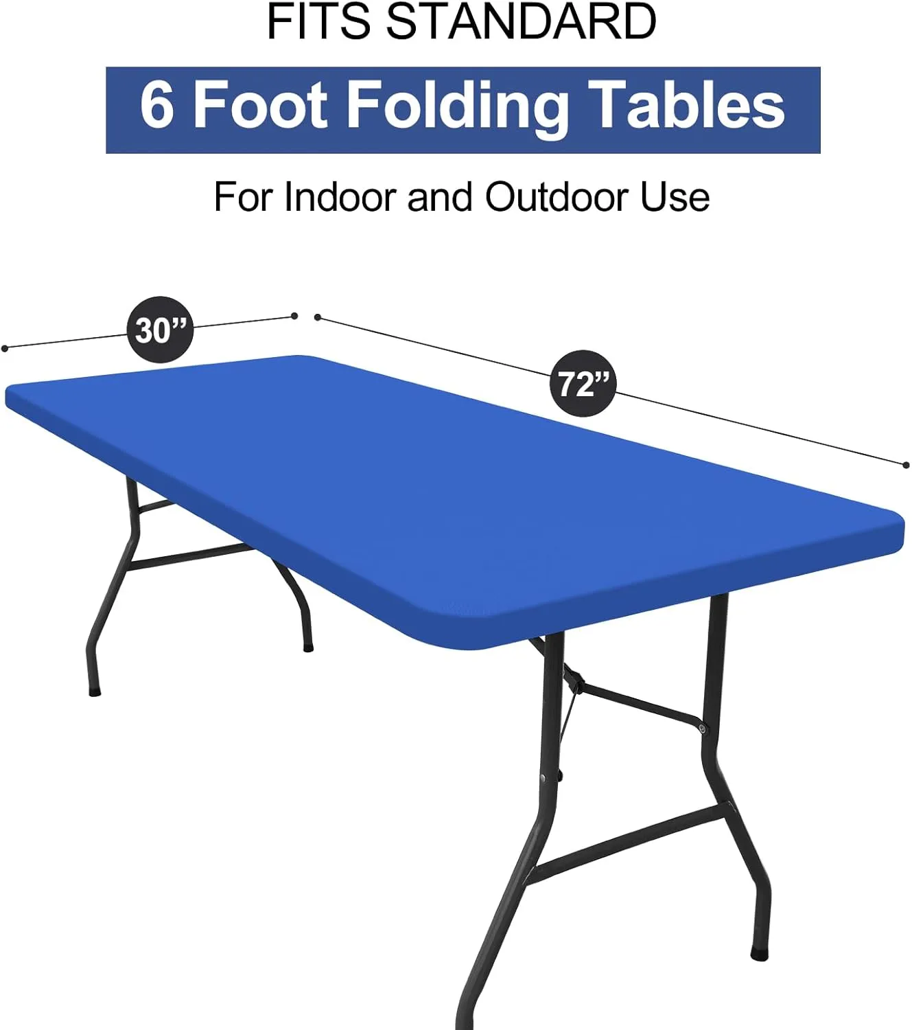 homing 2 Pack Rectangle Table Cloth, Elastic Fitted Fabric Tablecloth Fits for 6 Foot Folding Tables, Washable Table Cover for Picnic, Camping, Indoor & Outdoor (Blue, 30" x 72")