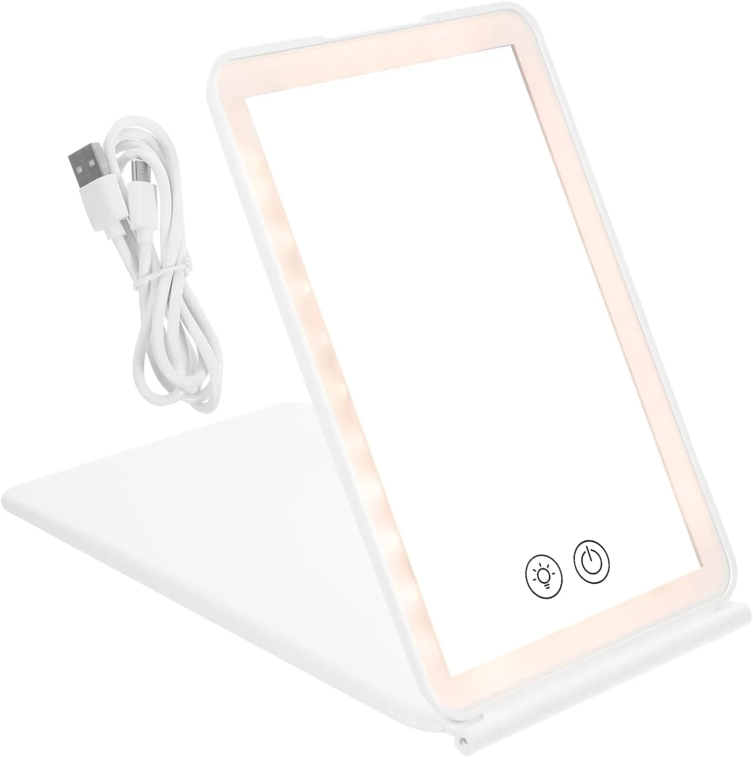 Housoutil Folding Makeup Mirror with Light Portable Compact Design Rechargeable Led Vanity Mirror for Travel Lightweight and Easy to Use for Makeup Application Anywhere