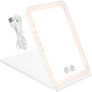 Housoutil Folding Makeup Mirror with Light Portable Compact Design Rechargeable Led Vanity Mirror for Travel Lightweight and Easy to Use for Makeup Application Anywhere