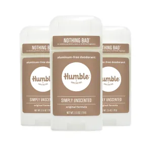 HUMBLE BRANDS Original Formula Aluminum-free Deodorant. Long Lasting Odor Control with Baking Soda, Simply Unscented, Pack of 3