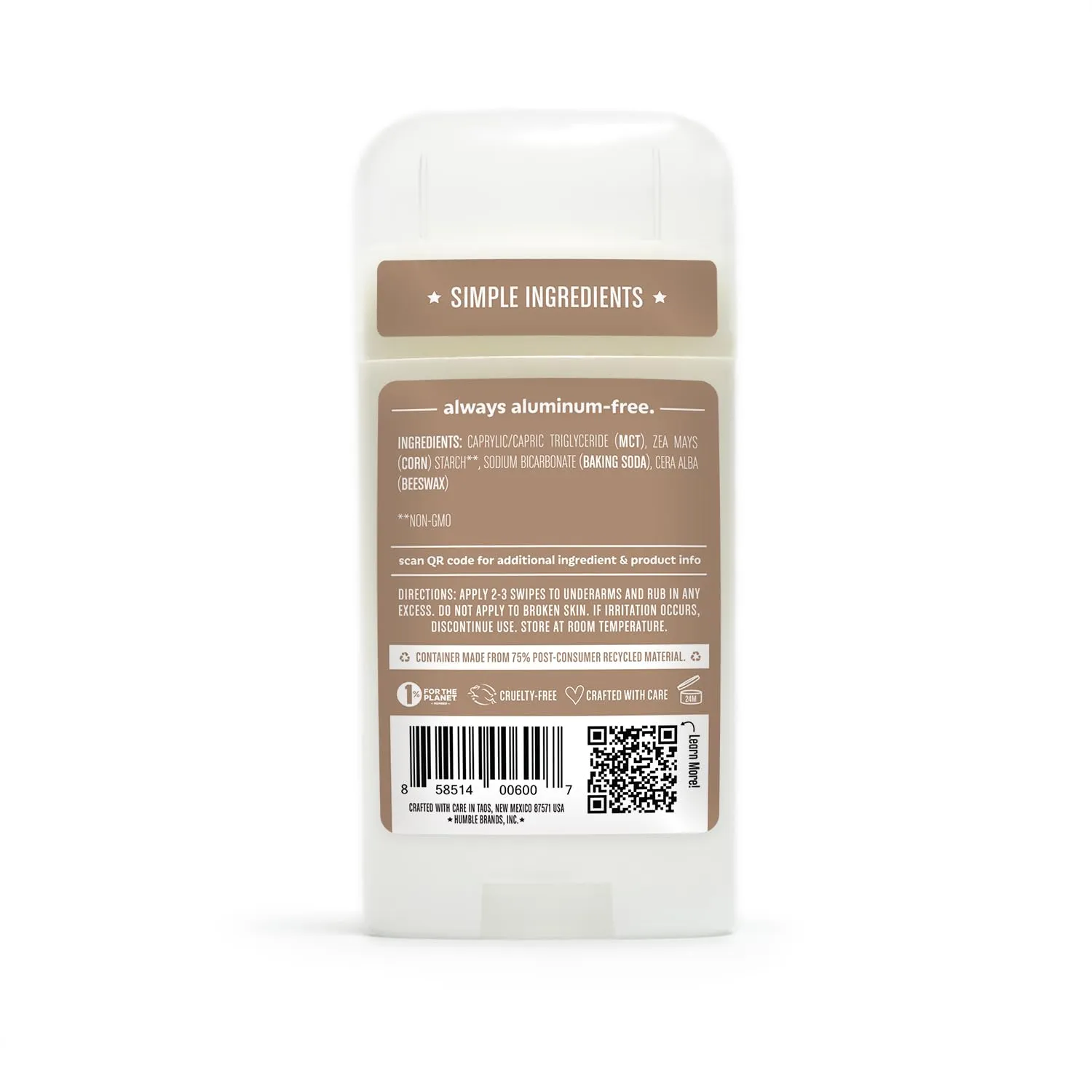 HUMBLE BRANDS Original Formula Aluminum-free Deodorant. Long Lasting Odor Control with Baking Soda, Simply Unscented, Pack of 3