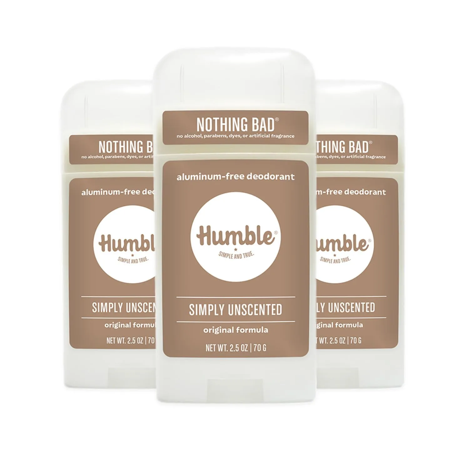HUMBLE BRANDS Original Formula Aluminum-free Deodorant. Long Lasting Odor Control with Baking Soda, Simply Unscented, Pack of 3