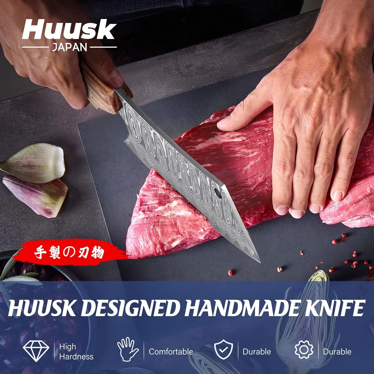 Huusk Japan Knife, Hand Forged Meat Cleaver Knife Japanese Kitchen Knife with Sheath Cooking Butcher Knife for Meat Cutting Vegetable Cleaver for Kitchen, Camping Thanksgiving Christmas Gifts
