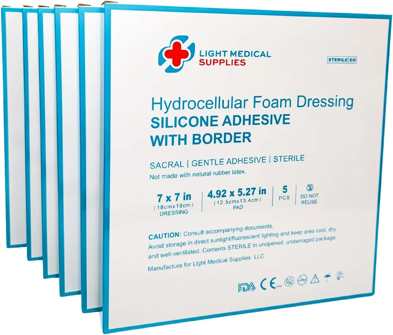 Hydrocellular Foam Dressings Silicone Adhesive with Border - 7 x 7 inches (5 pcs per Pack) | Gentle Adhesive, Sterile, Soft, Breathable, and Comfortable for Wounds, Cuts, and Scrapes