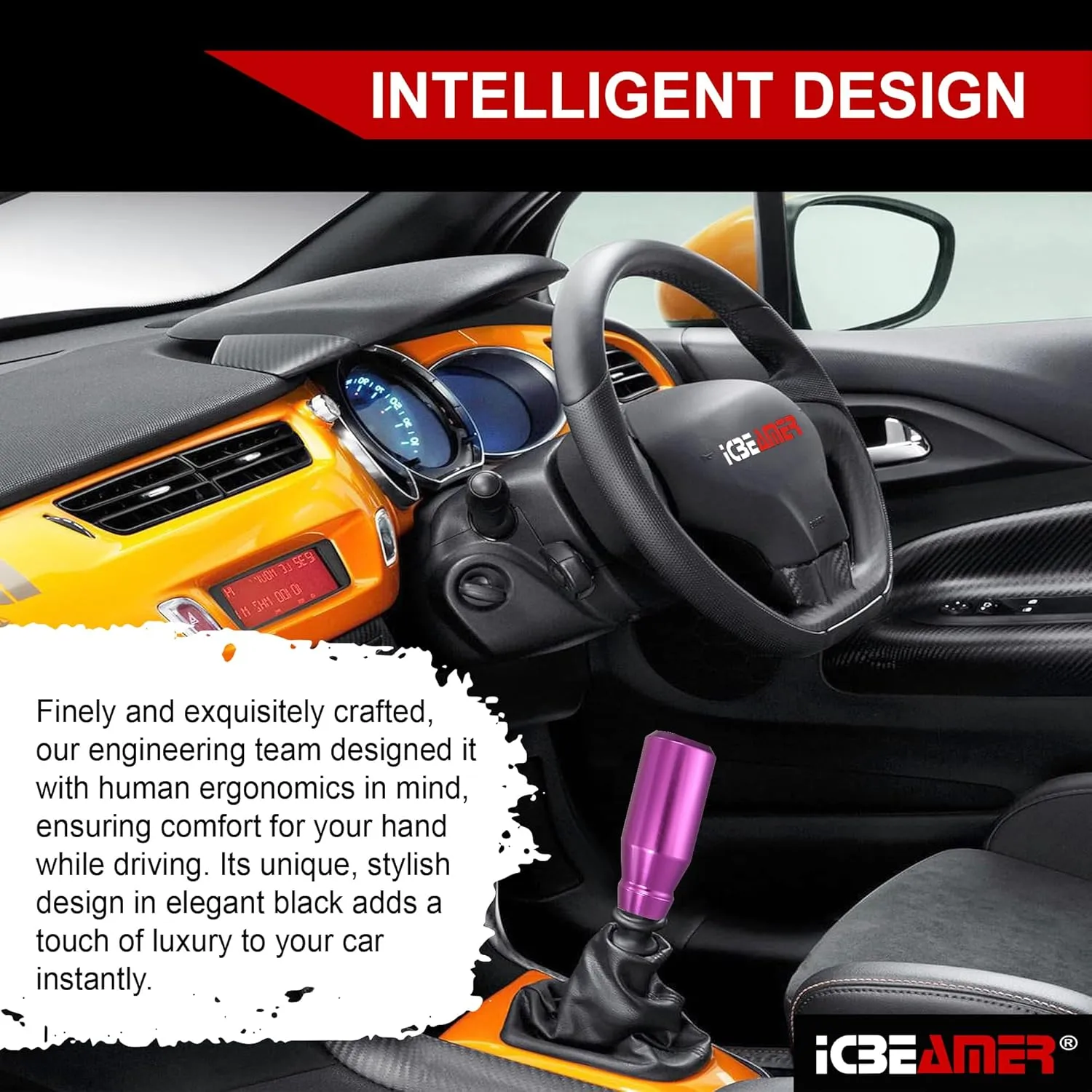 ICBEAMER Purple Aluminum Shift Knob | Fits Automatic and 4, 5, 6 Speed Manual Transmission Vehicles | Interior Car Gear Lever Stick Shift Handle | Automotive Replacement Parts | 1 Piece