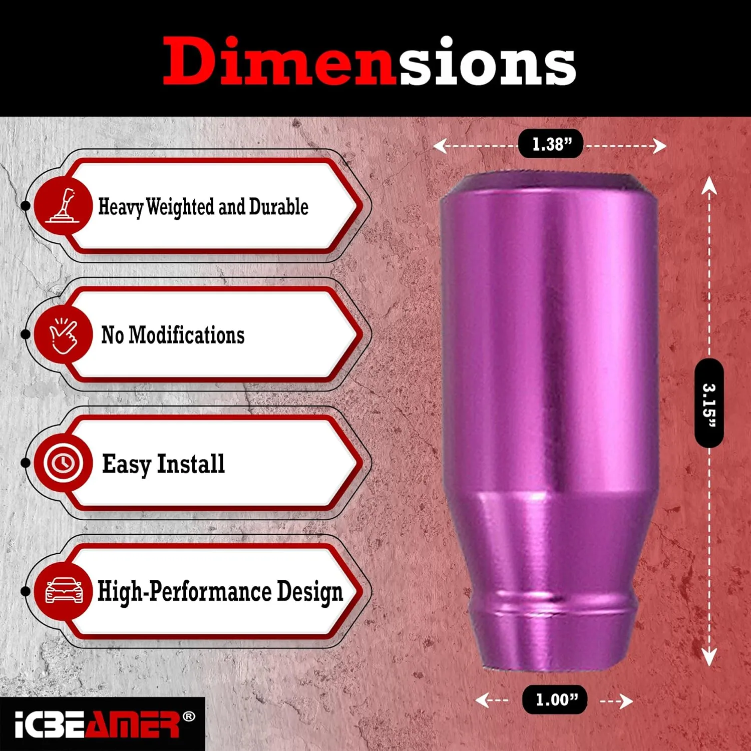 ICBEAMER Purple Aluminum Shift Knob | Fits Automatic and 4, 5, 6 Speed Manual Transmission Vehicles | Interior Car Gear Lever Stick Shift Handle | Automotive Replacement Parts | 1 Piece