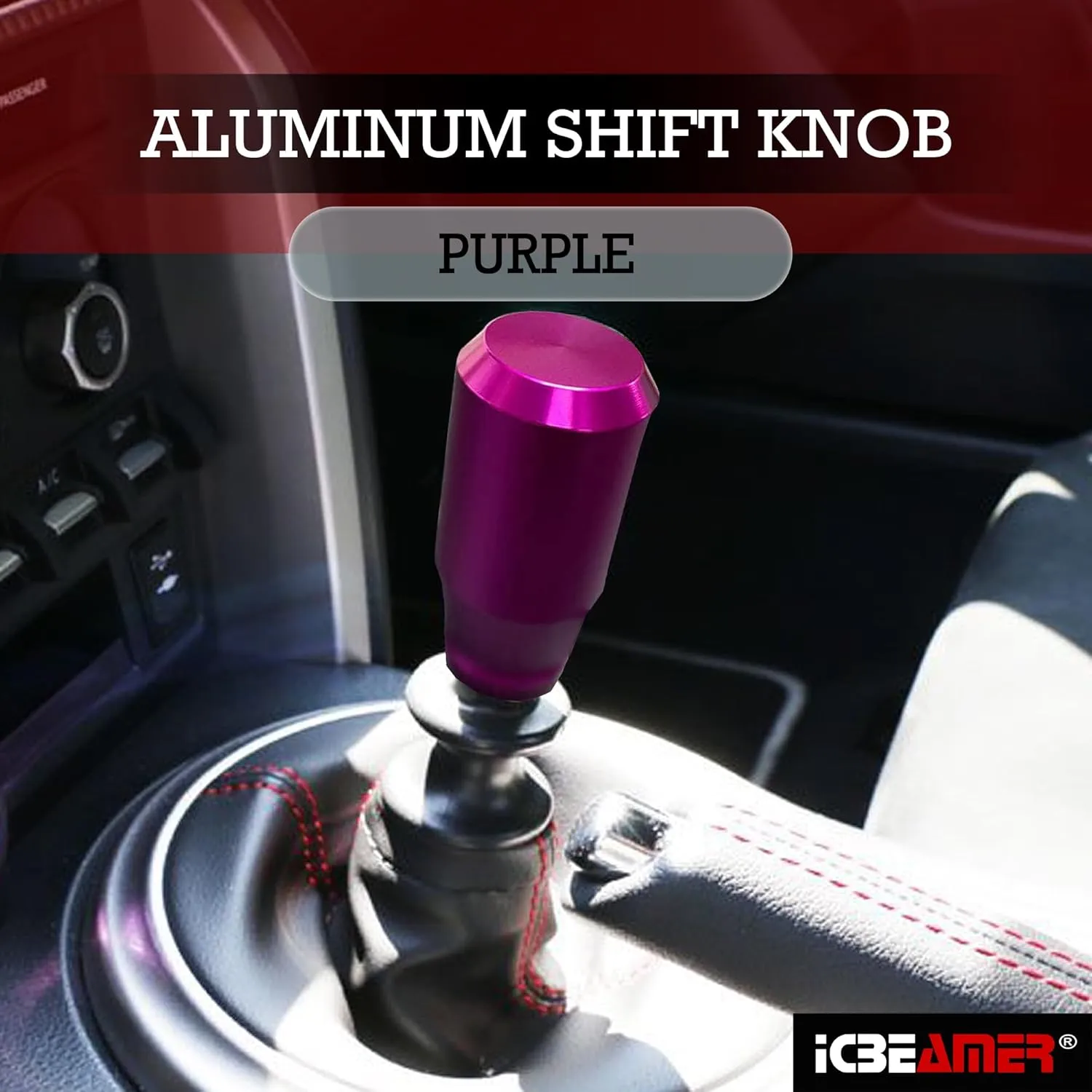 ICBEAMER Purple Aluminum Shift Knob | Fits Automatic and 4, 5, 6 Speed Manual Transmission Vehicles | Interior Car Gear Lever Stick Shift Handle | Automotive Replacement Parts | 1 Piece