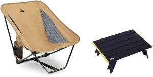 iClimb 1 Low Ground Folding Chair and 1 Mini Folding Table Bundle, Ultralight Compact for Solo Adult Outdoor Beach Camping Backpacking Concert