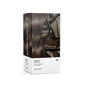 IGK Permanent Hair Color Kit | 6N But First Coffee - Light Natural Brown | 100% Gray Color Coverage   Strengthen   Shine | Ammonia Free