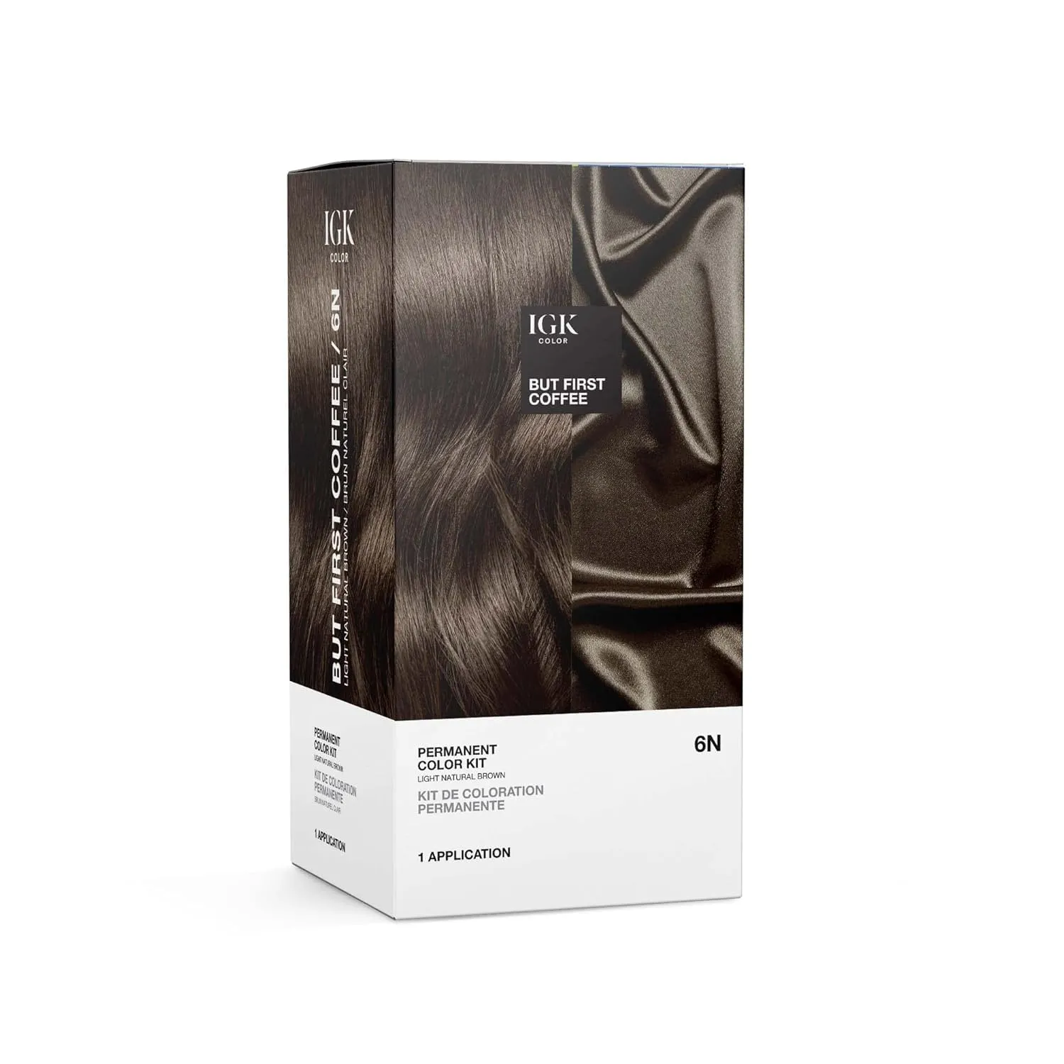 IGK Permanent Hair Color Kit | 6N But First Coffee - Light Natural Brown | 100% Gray Color Coverage   Strengthen   Shine | Ammonia Free