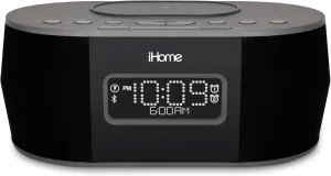 iHome Alarm Clock for Bedroom with Wireless Charger, Bluetooth Speaker, and USB Charger for iPhone, Android, and More (iBTW38)