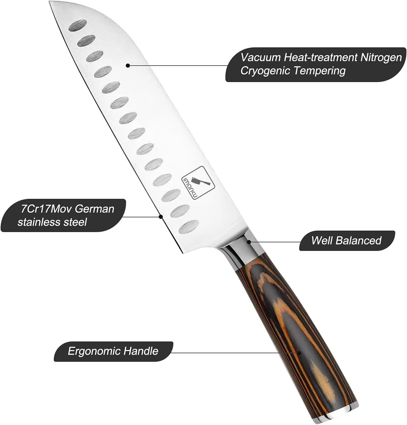 imarku Santoku Knife, 7 inch Kitchen Knife Ultra Sharp Cooking Knife Japanese Chef Knife - German HC Stainless Steel 7Cr17Mov - Ergonomic Pakkawood Handle, Christmas Gifts for Women/Men, Orange