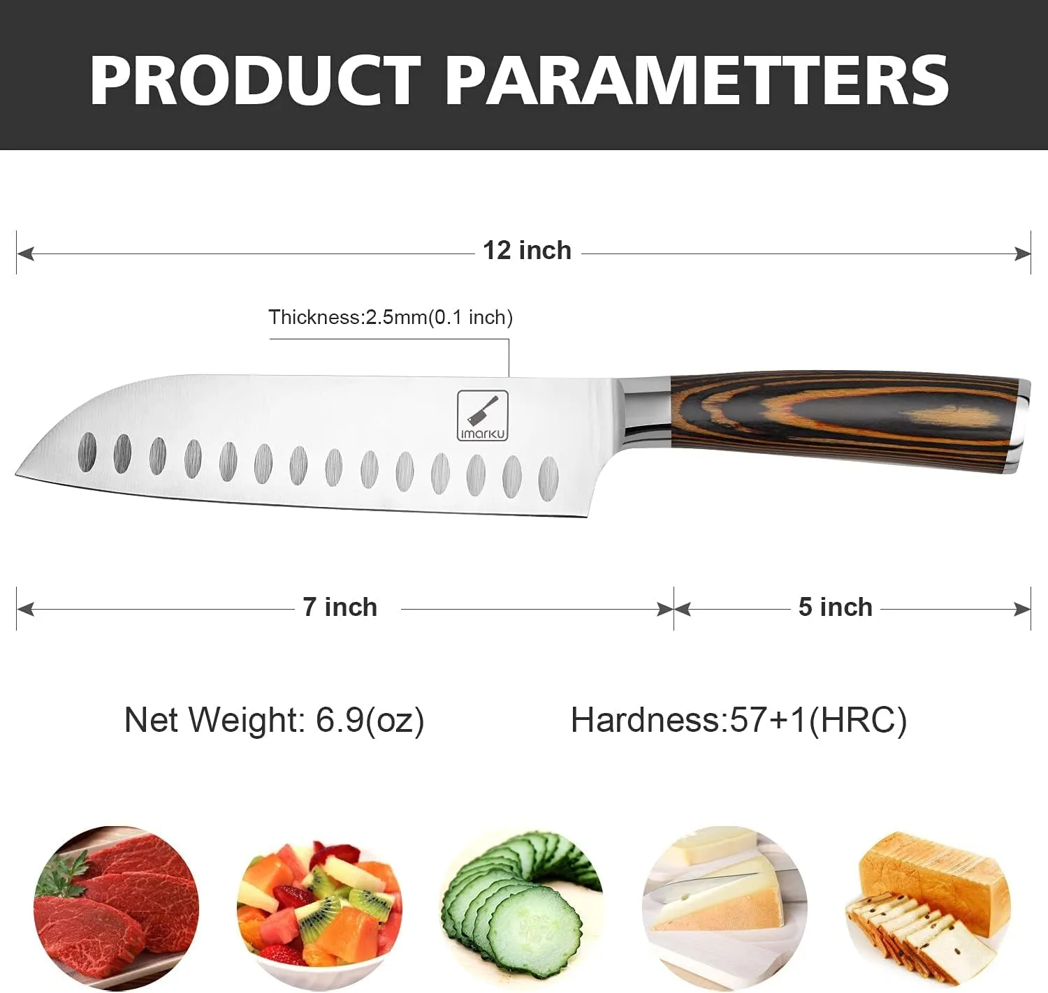 imarku Santoku Knife, 7 inch Kitchen Knife Ultra Sharp Cooking Knife Japanese Chef Knife - German HC Stainless Steel 7Cr17Mov - Ergonomic Pakkawood Handle, Christmas Gifts for Women/Men, Orange