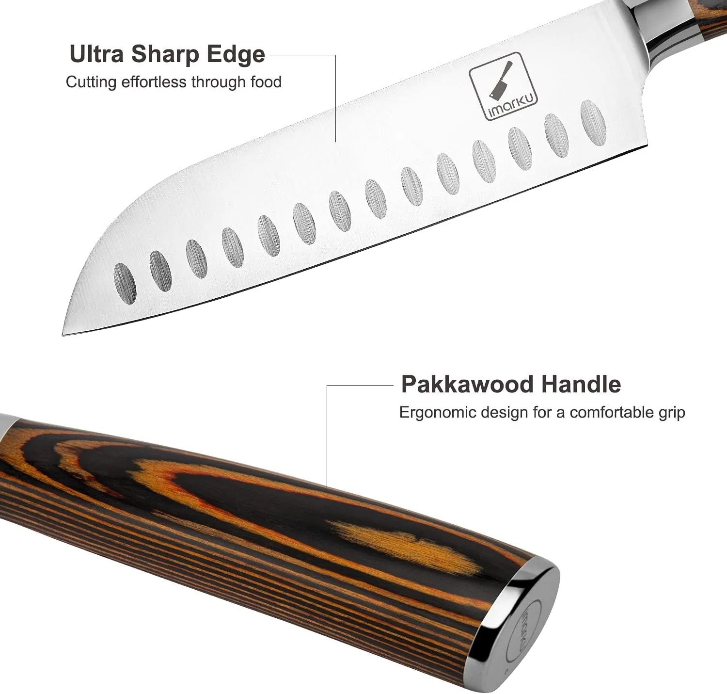 imarku Santoku Knife, 7 inch Kitchen Knife Ultra Sharp Cooking Knife Japanese Chef Knife - German HC Stainless Steel 7Cr17Mov - Ergonomic Pakkawood Handle, Christmas Gifts for Women/Men, Orange