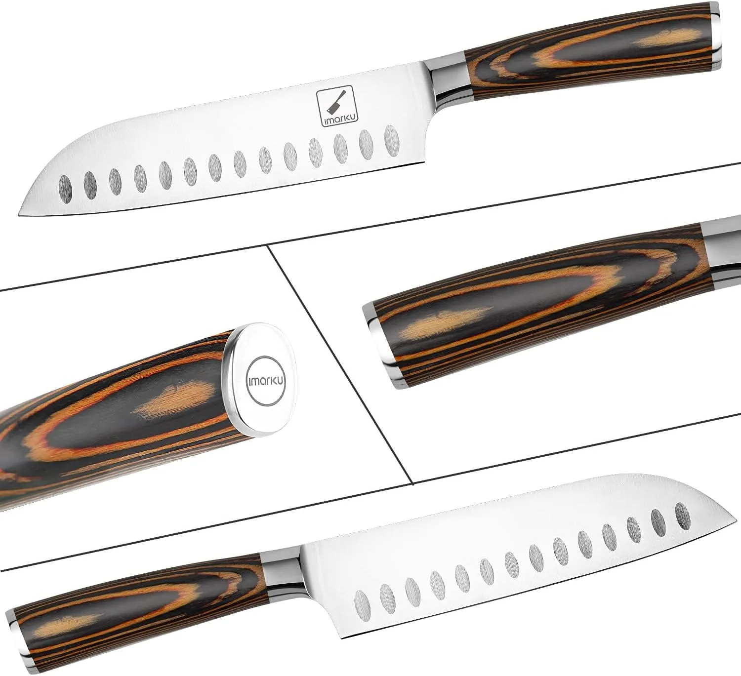 imarku Santoku Knife, 7 inch Kitchen Knife Ultra Sharp Cooking Knife Japanese Chef Knife - German HC Stainless Steel 7Cr17Mov - Ergonomic Pakkawood Handle, Christmas Gifts for Women/Men, Orange