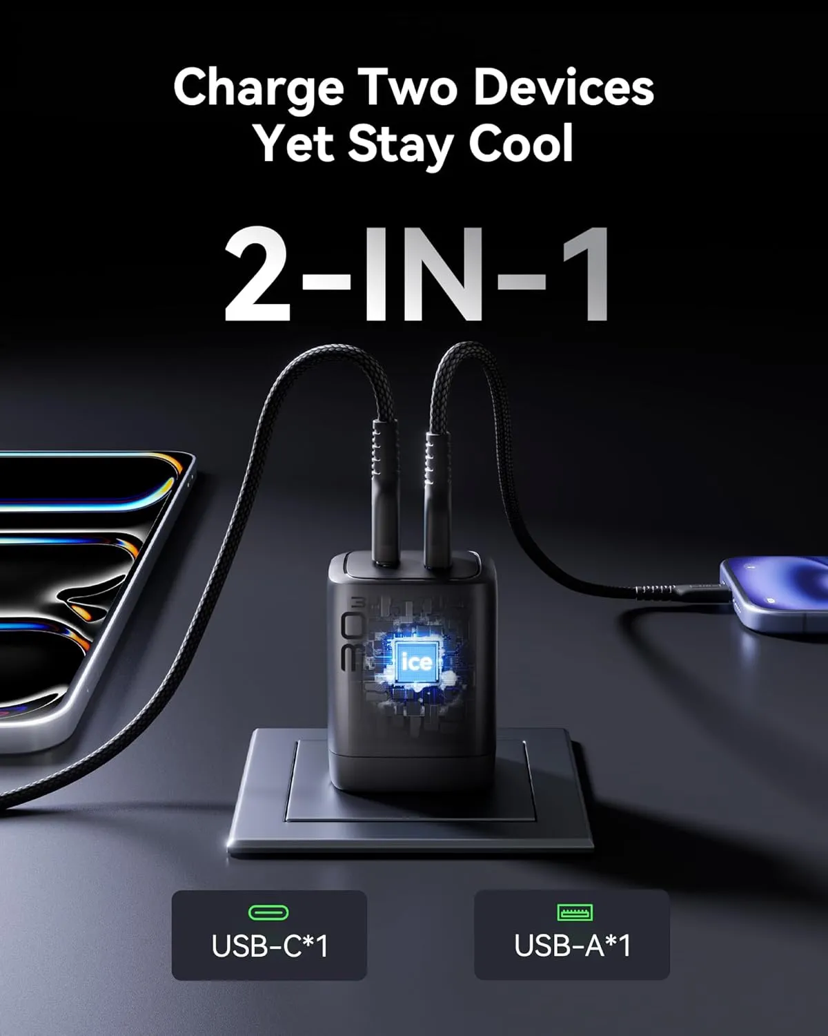 INIU USB C Charger, 2-Pack 30W PD QC 3.0 Dual Port Fast Charging Type C Charger Block with 5ft USB-C Cable, Compact USB C Wall Charger with Foldable Plug for iPhone 16 15 14 Pro Max Samsung S23 S22