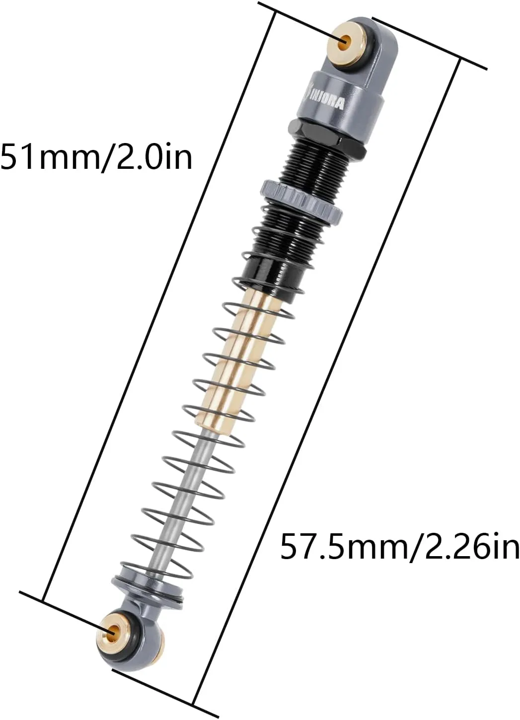 INJORA 51mm Shocks-Long Travel Threaded Double Barrel Damper for Axial AX24 SCX24 Upgrade 1/24 RC Crawler（Grey）