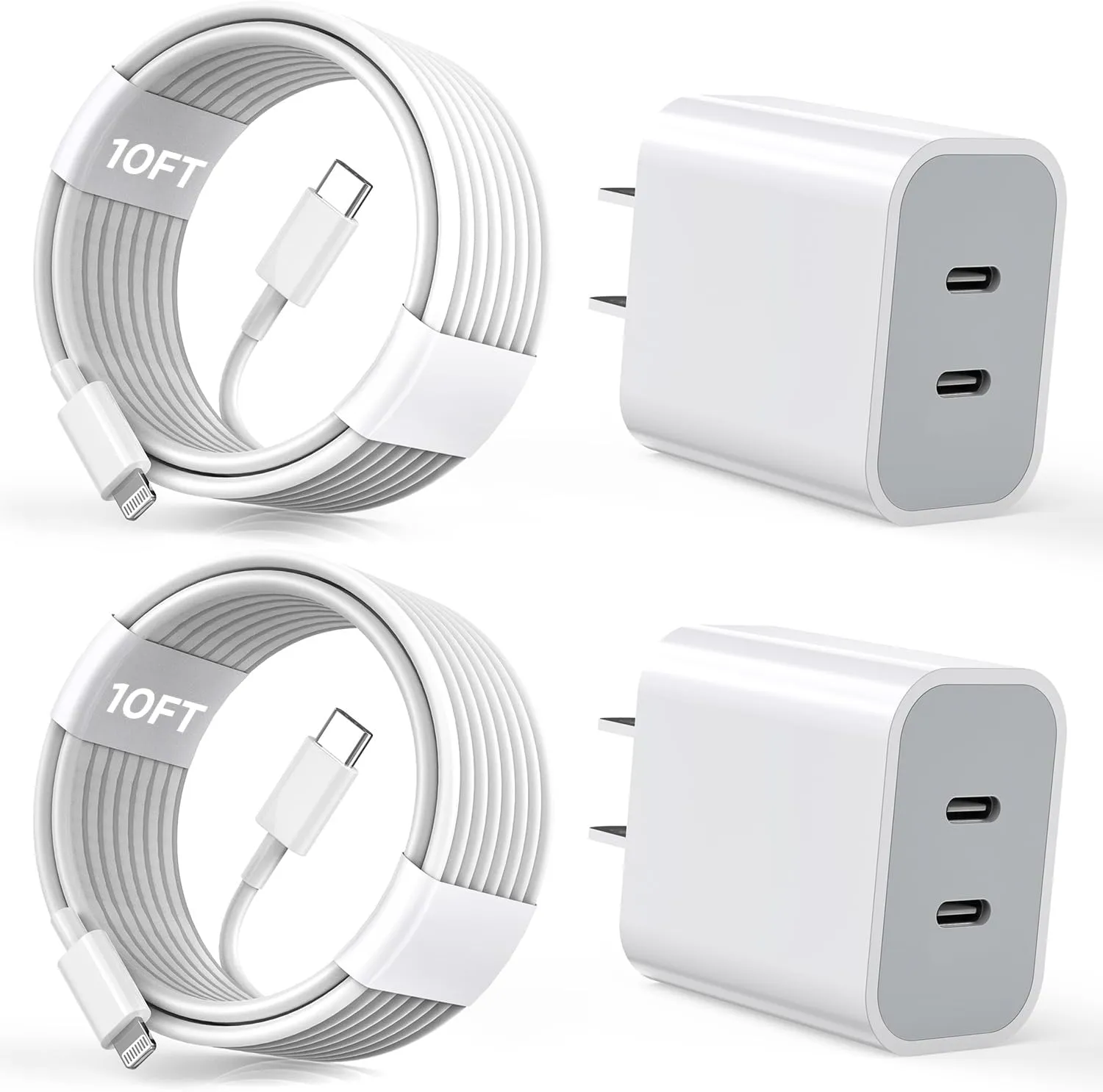 iPhone Charger [Apple MFi Certified] 2Pack PD Dual USB C Charger Block Fast Charging Wall Charger Plug with 10FT Long Rapid Type C - Lightning Cable Apple Charger for iPhone 14/13/12/11/XS/XR/SE, iPad