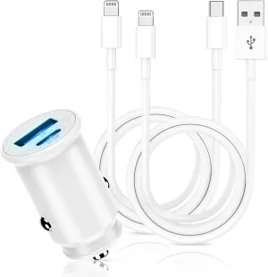 iPhone Fast Car Charger, [Apple MFi Certified] Apple Car Charging Adapter, Dual Port USB A and USB C Plug with 2Pack 6ft Lightning Cable for iPhone 15/14/13/12/11 iPad Case