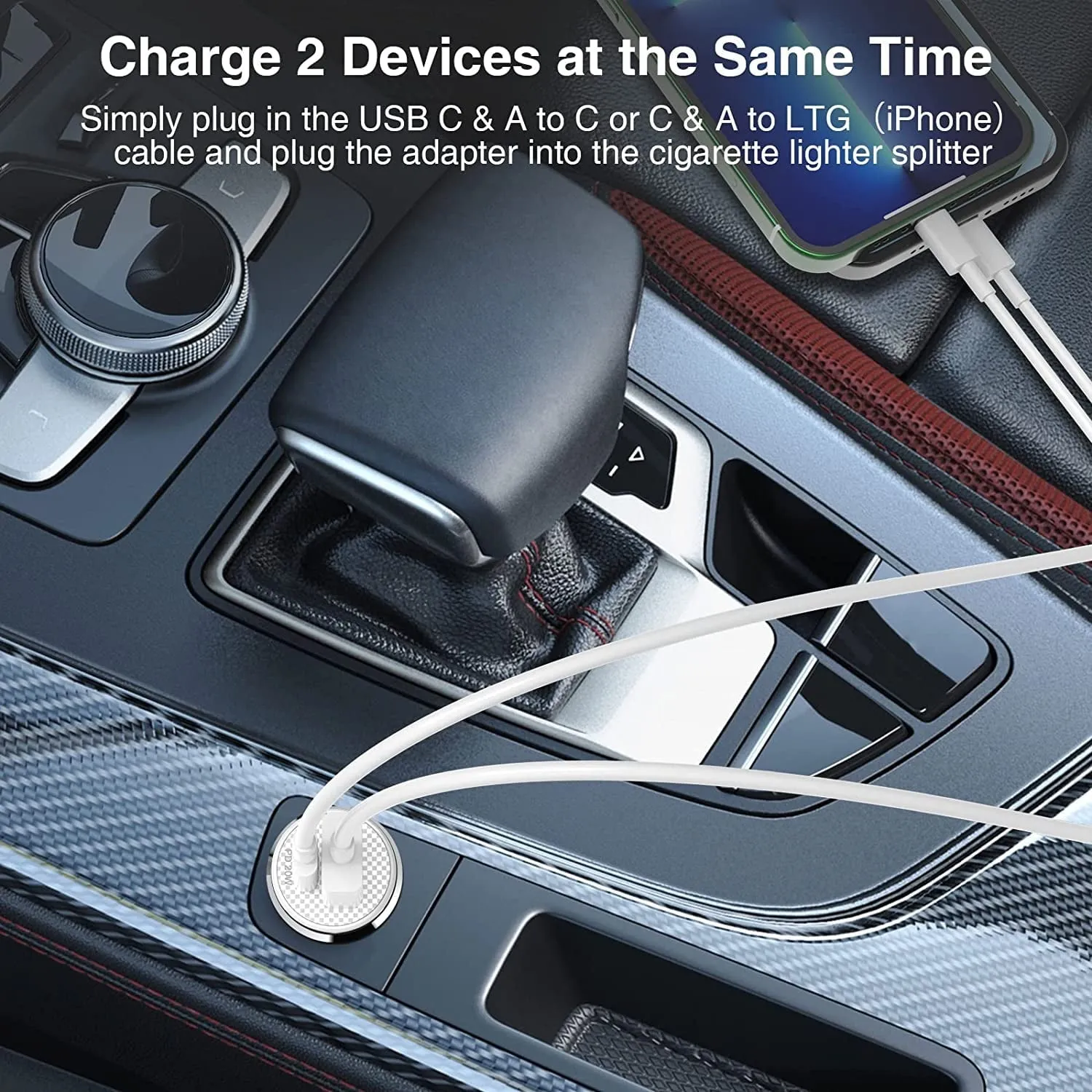 iPhone Fast Car Charger, [Apple MFi Certified] Apple Car Charging Adapter, Dual Port USB A and USB C Plug with 2Pack 6ft Lightning Cable for iPhone 15/14/13/12/11 iPad Case