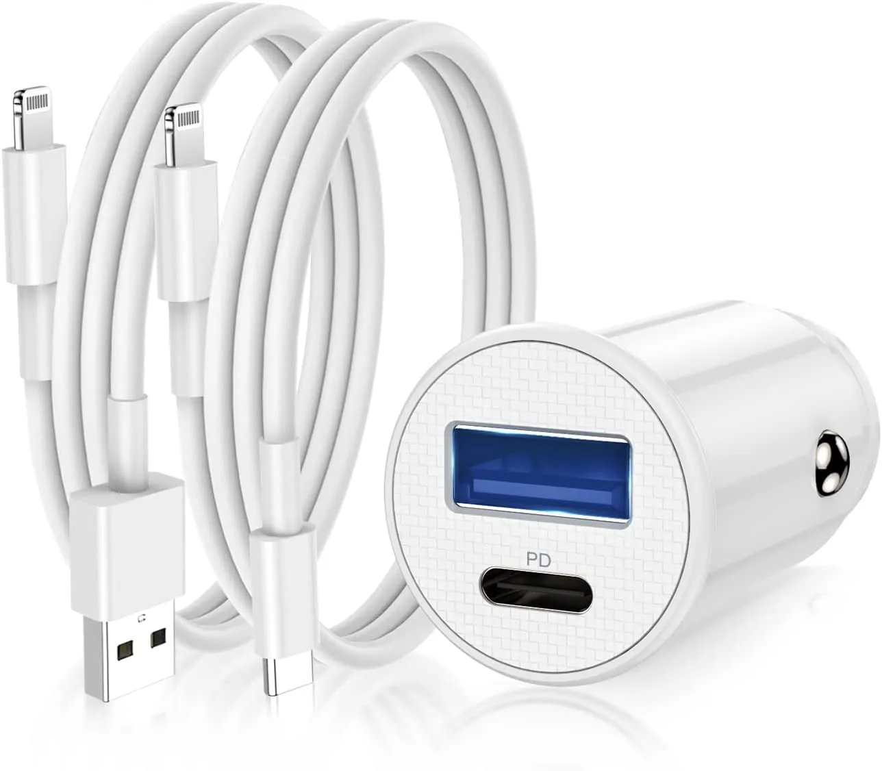 iPhone Fast Car Charger, [Apple MFi Certified] Apple Car Charging Adapter, Dual Port USB A and USB C Plug with 2Pack 6ft Lightning Cable for iPhone 15/14/13/12/11 iPad Case