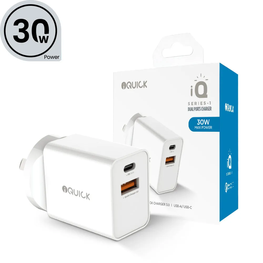 iQuick 30W PD3.0 QC3.0 Dual Port Charger - White