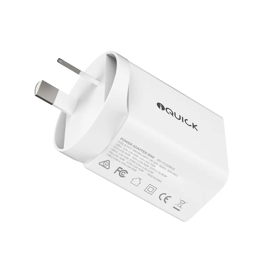 iQuick 30W PD3.0 QC3.0 Dual Port Charger - White