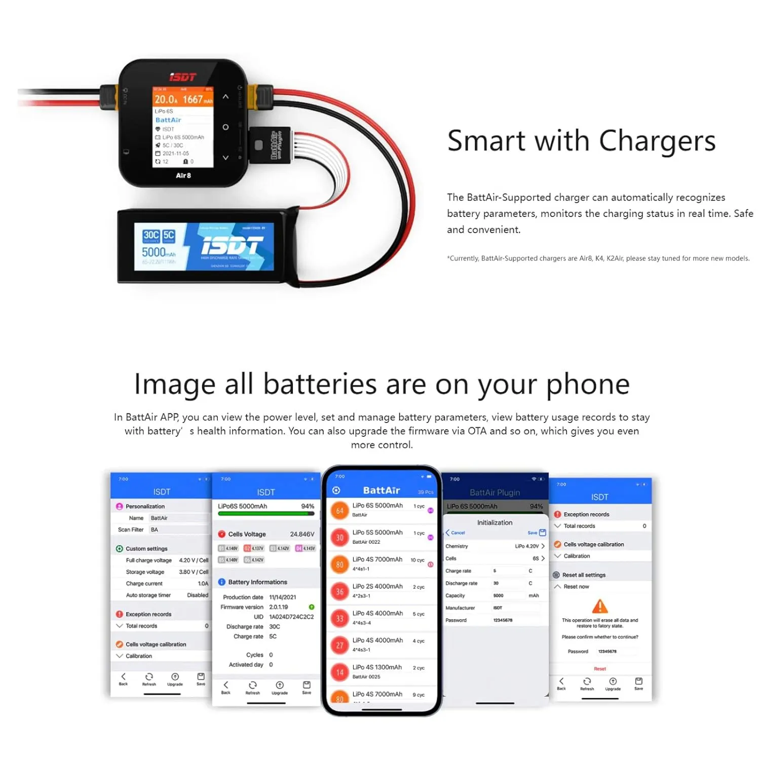 ISDT BattAir Bluetooth 2S / 3S-4S / 5S-6S Controller Plugin Voltage Checker, APP Smart Plug for Life/LiPo/LiHv/ULiHv Battery (3PCS) (5S~6S)