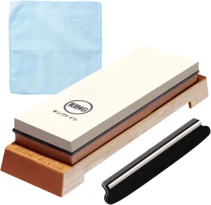 Japanese Whetstone Starter Set - Dual 1000/6000 Grit Knife Sharpening Stone with Angle Holder, Original Wiping Cloth - Non-Slip Professional Whetstone Knife Sharpener Kit for Kitchen Knives