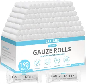 JJ CARE Gauze Rolls - 192 Individually Wrapped Rolls - 4 inches x 4.1 Yards - Breathable Gauze Bandage Perfect for Gentle and Effective Wound Care & First Aid
