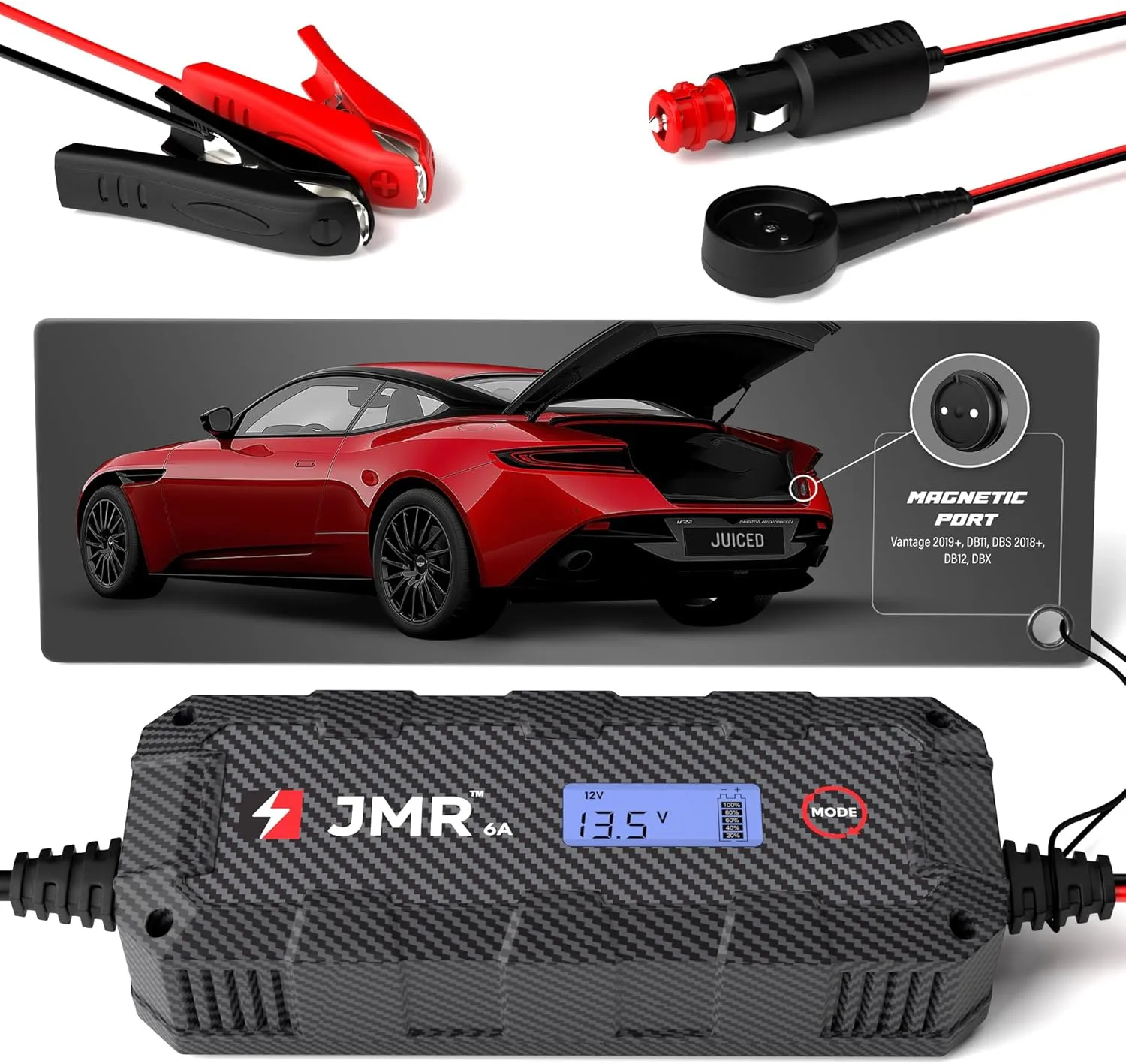 JMR Battery Charger for Aston Martin DB11 DBX Vantage DBS DB12 Trickle Charger Conditioner Maintainer (Magnetic Port, No Lithium Mode)