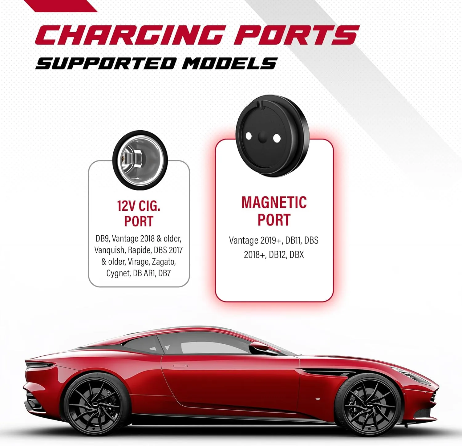 JMR Battery Charger for Aston Martin DB11 DBX Vantage DBS DB12 Trickle Charger Conditioner Maintainer (Magnetic Port, No Lithium Mode)