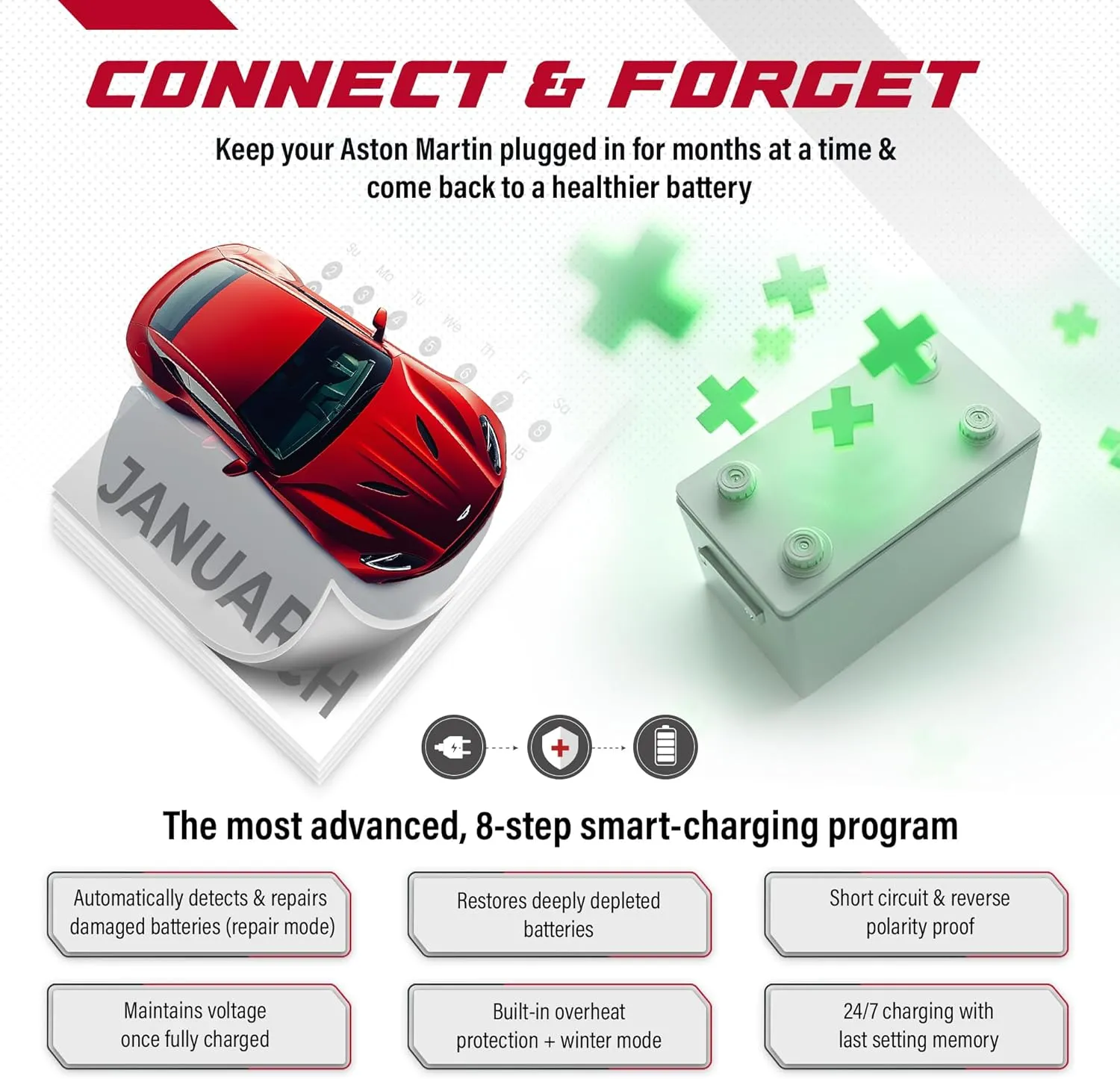 JMR Battery Charger for Aston Martin DB11 DBX Vantage DBS DB12 Trickle Charger Conditioner Maintainer (Magnetic Port, No Lithium Mode)