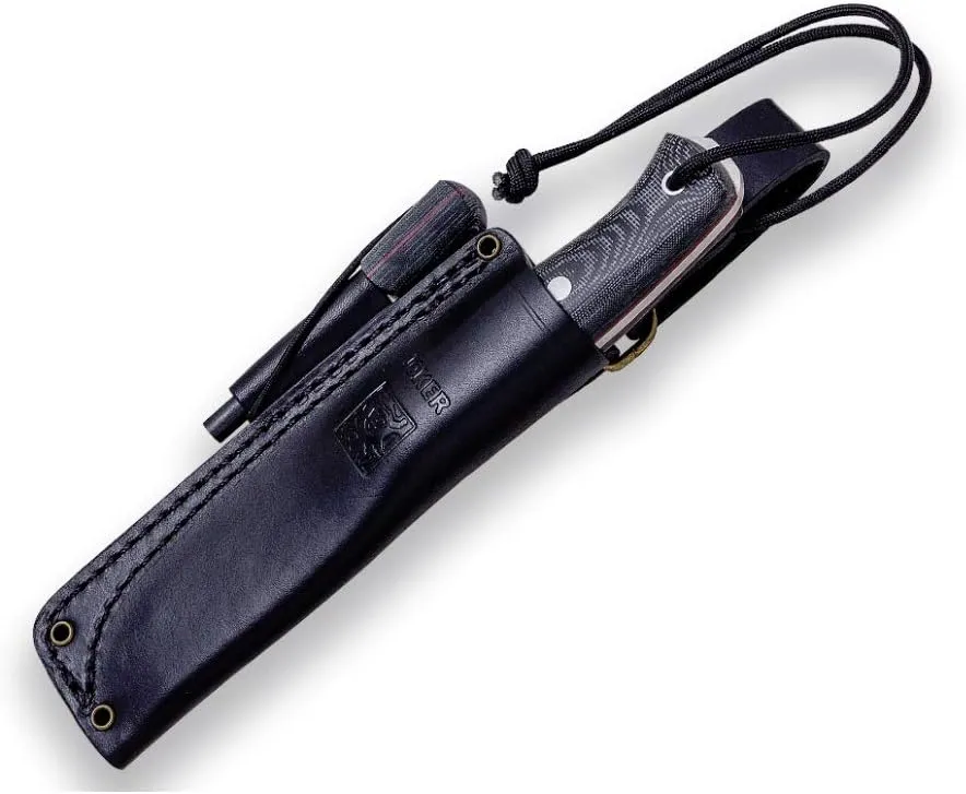 Joker Ember Scandi CM122-P Outdoor Tool with Leather Sheath – 4.13" Sandvik 14C28N Steel Blade – Versatile Knife for Fishing, Camping, Hiking and Bushcraft (Micarta Canvas, Leather Sheath with FireStarter)