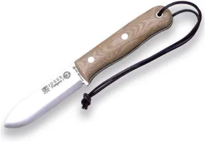 Joker Hunting Knife CM124-P Trampero Scandi, 3.94 inches Blade in Steel Sandvik 14C28N, Brown Leather Sheath, Tool for Fishing, Hunting, Camping and Hiking (Micarta Canvas, Leather Sheath   FireStarter)