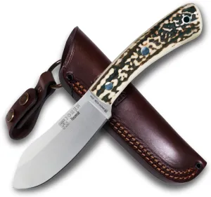 Joker Nessmuk Bushcraf and survival Knife, 11cm/4.3in Sandvik 14C28N Blade with Flat Grinding, for Fishing, Hunting, Camping and Hiking Tool (Deer Horn, WithOut FireStarter)
