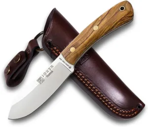 Joker Nessmuk CO136 Bushcraf and survival Knife, 11cm/4.3in Sandvik 14C28N Blade with Flat Grinding, for Fishing, Hunting, Camping and Hiking Tool (Olive Wood, WithOut FireStarter)