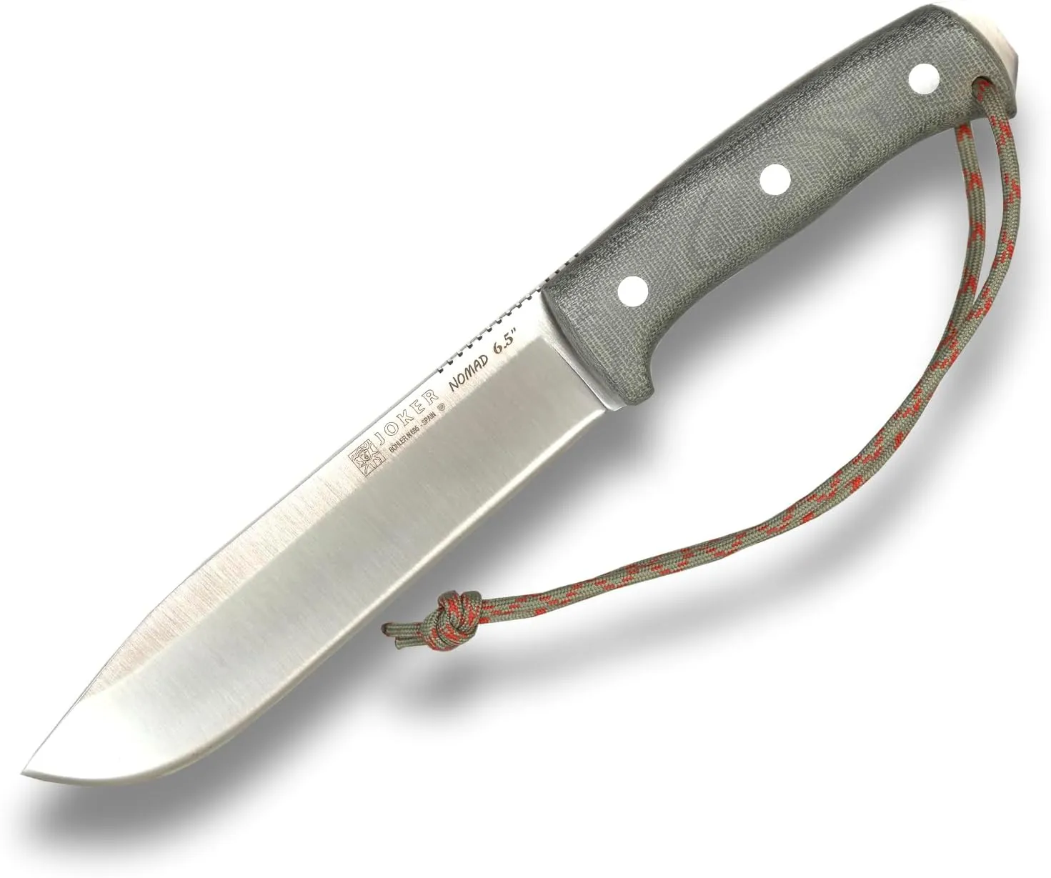 Joker Survival Knife Nomad 6.5" CV137-F, Micarta Canvas Handle, 6.5-inch Blade, Kydex Sheath, Includes Firestarter, Fishing Tool, Hunting, Camping, and Hiking Gear.